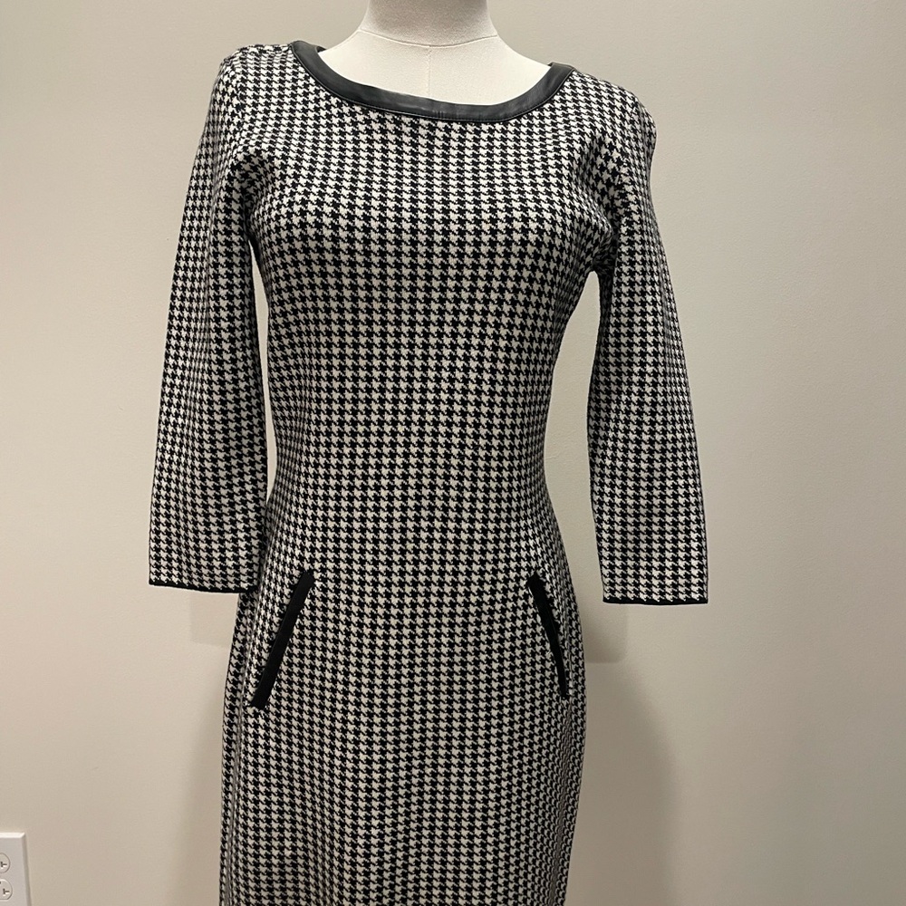 Ralph Lauren Black and White Houndstooth Long Sleeve Dress